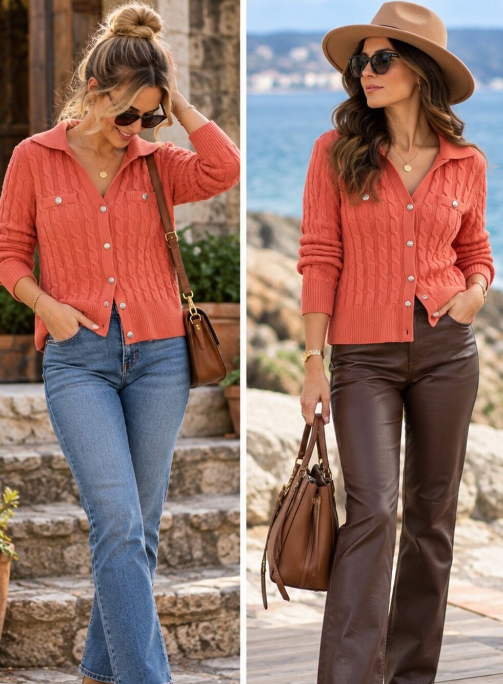 Talbots Coral Cable-Knit Button Cardigan